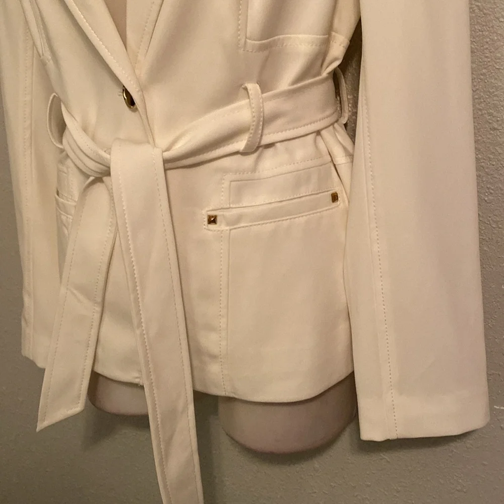 NWT Cache white stretch fitted tailored look belted blazer jacket 4 - Picture 5 of 10